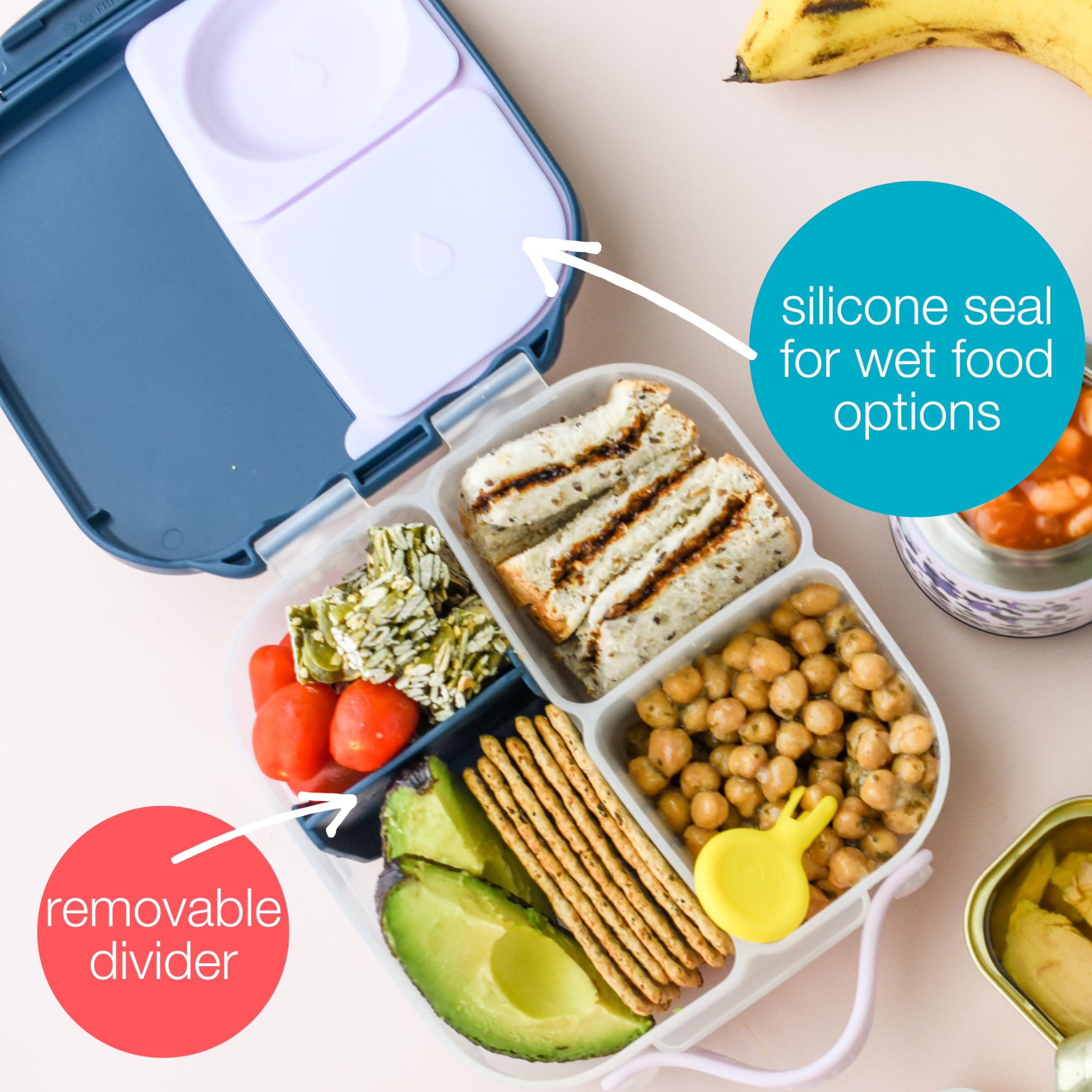 B.Box Mini Lunch Box For Kids: Lightweight Bento Box, Lunch Snack Container With 2 Leak Proof Compartments. Ages 3+ School Suppl
